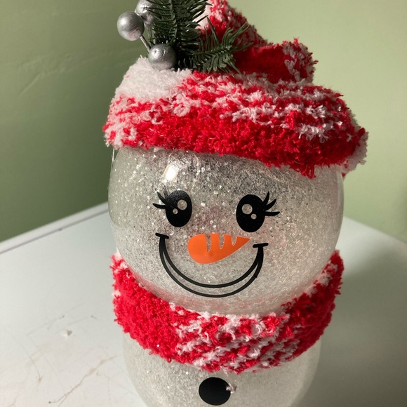 Festive lighted Snowman Holiday Decor with Red Accents - Picture 2 of 6